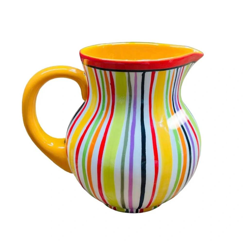 CRATE & BARREL Multicolored Striped Ceramic Raya Pitcher